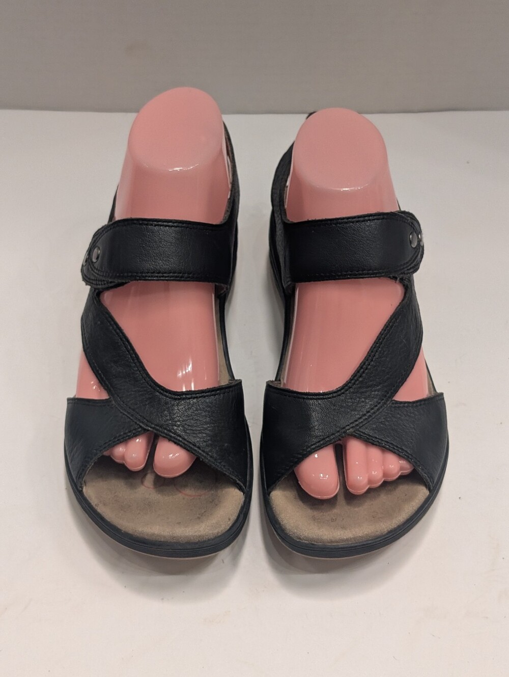 Bionica Women's 8.5 Black Leather Open Toe Slingback Sandals Flats D1